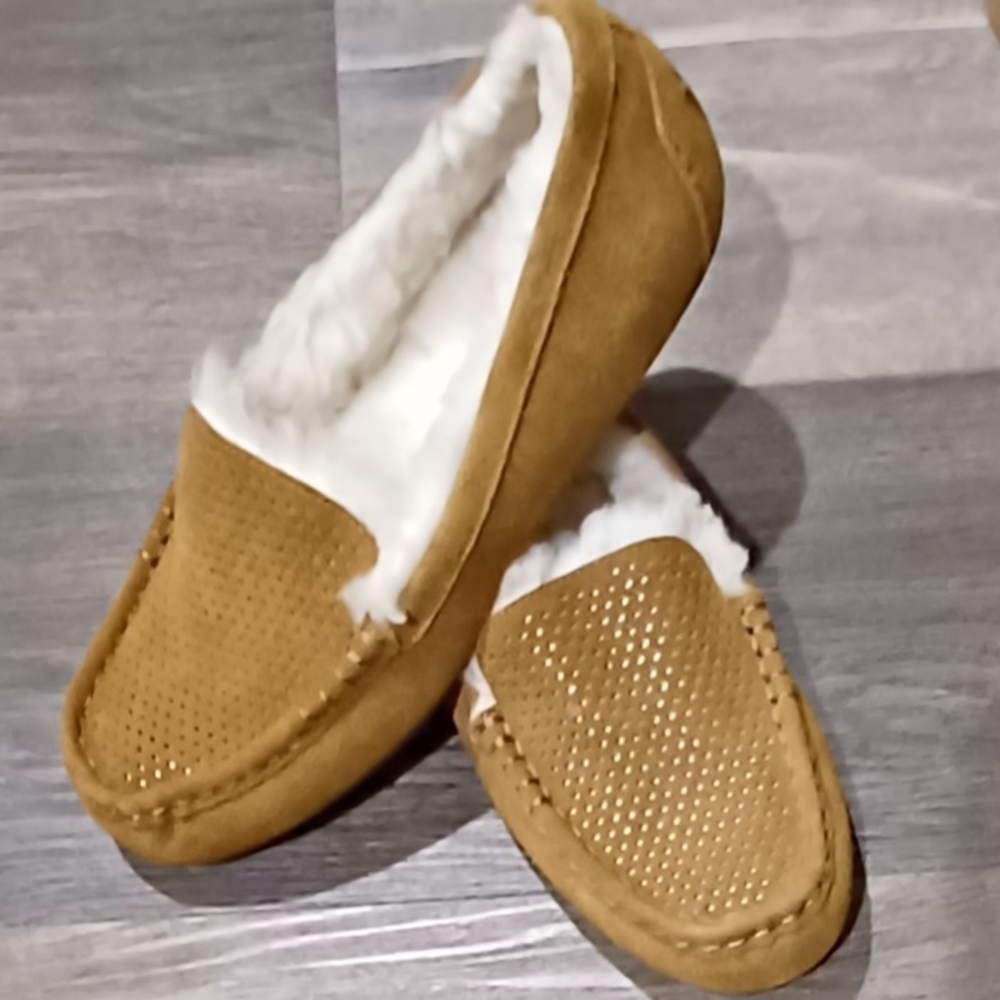 Koolaburra Suede Fur-Lined Slip-On Moccasins - Camel/Tan